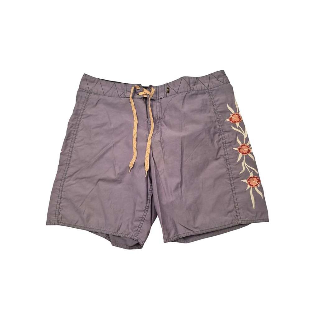 Howler Bros Mens Gray Purple Floral Embroidered Board Shorts Sz 36 Nylon Blend